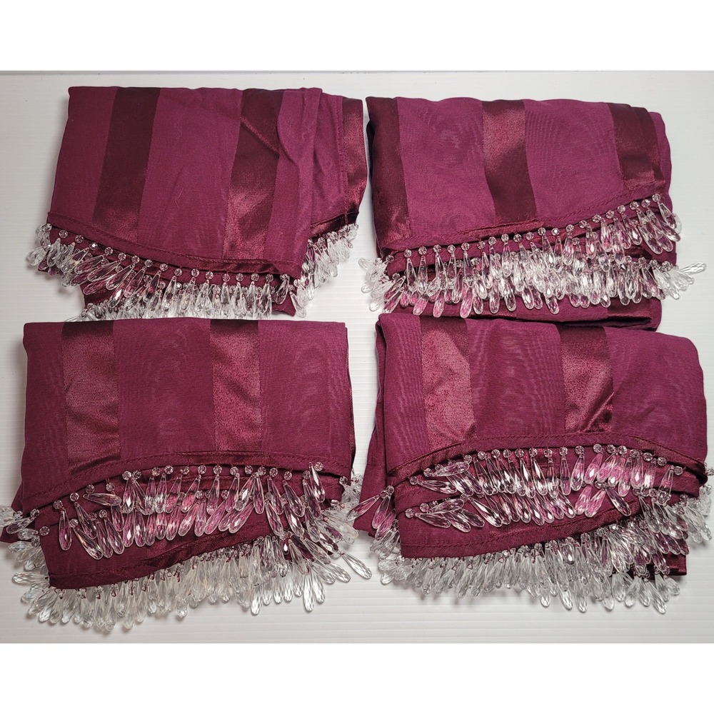 4 JCPenney Home Collection Valance Curtains 15x72 Panel Burgundy Striped Beaded